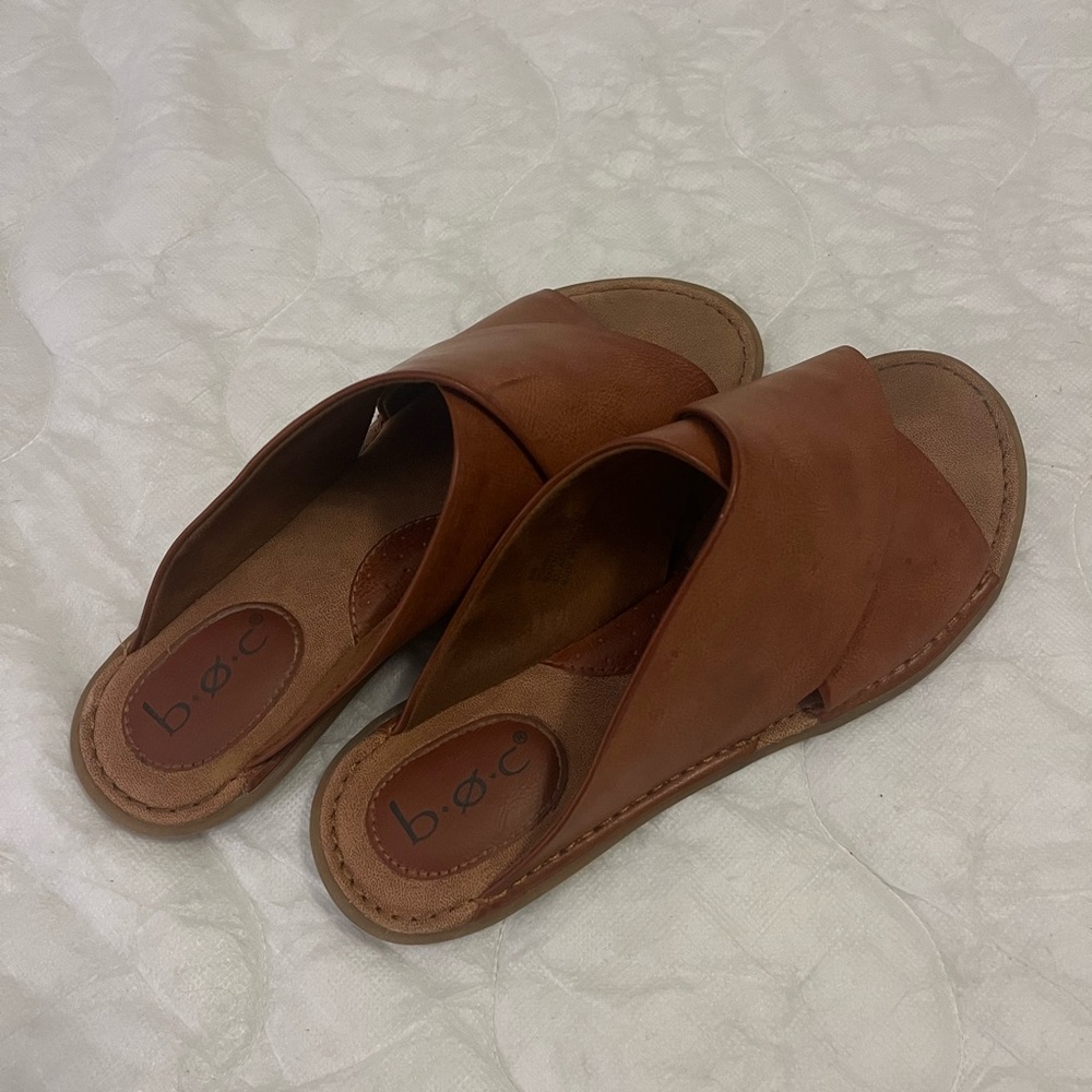 b.o.c. Tan Leather Slide Sandals